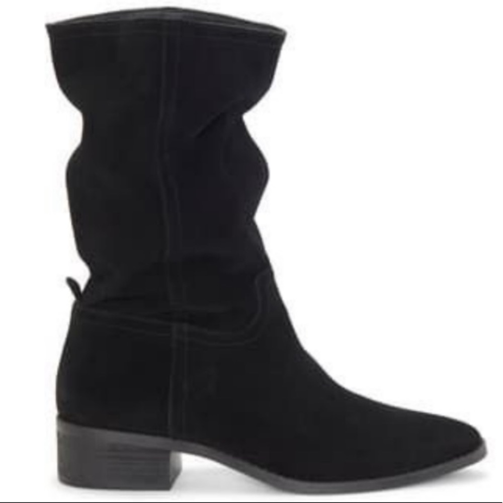 LUCKY BRAND Lefara Suede Black Slouch Ankle Bootie Boot 7 37.5 Western Leather